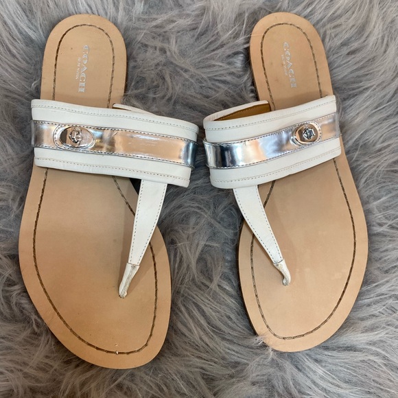 Coach Shoes - Coach Eileen size 9 White/Silver lock sandal